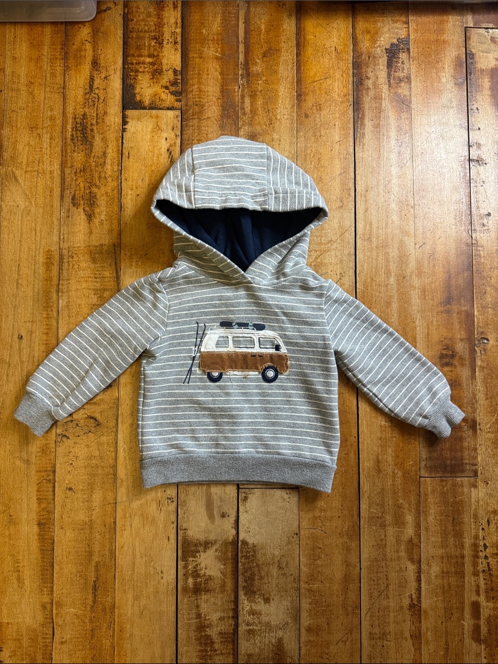 Tommy Bahama hoodie Gray White Striped Van Applique VW bus skiing 18 mos